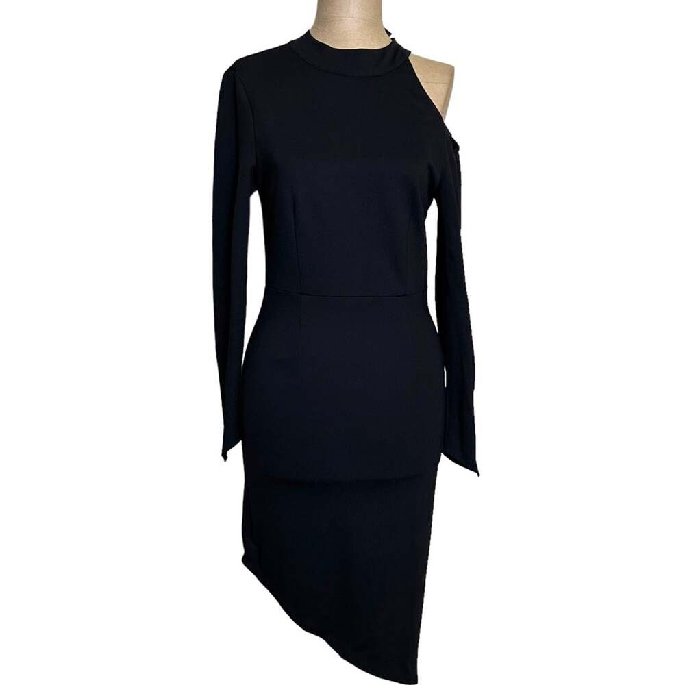 Stylekeepers Revolve Black Long Sleeve Open Shoulder Asymmetric Hem Mini Dress S